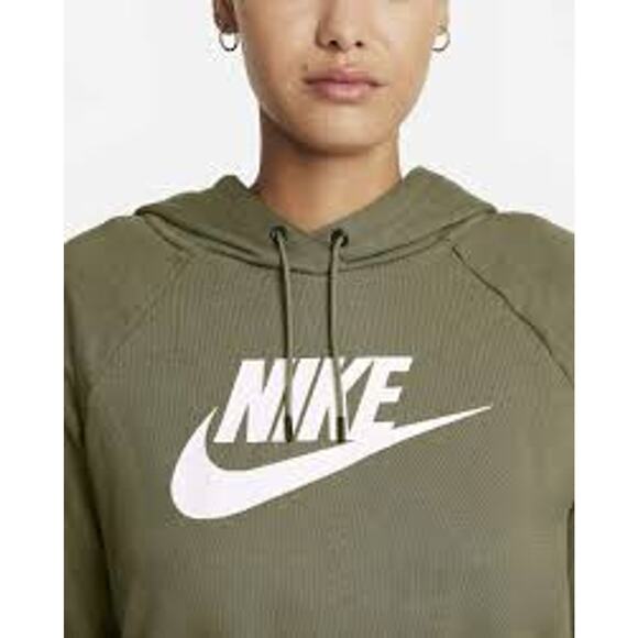 NEW Nike NSW Essential Cropped Hoodie Olive Green Medium Women's CJ6327-222 - Picture 2 of 8